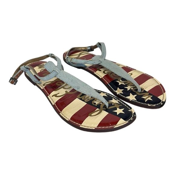 Sam Edelman | Gigi Heavenly Blue American Flag Strappy Ankle Buckle Sandal 8.5 - Picture 3 of 9